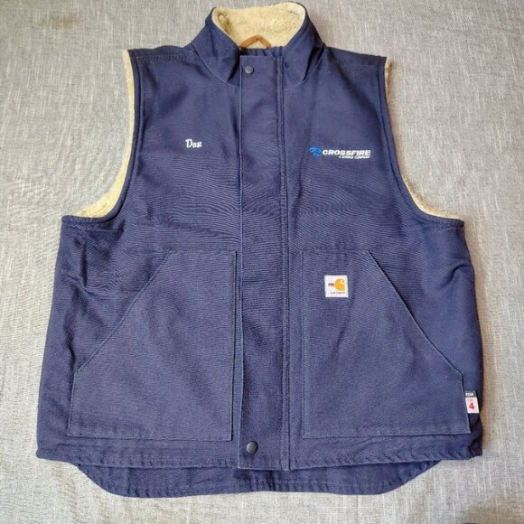 Carhartt FR Vest Mens Size Large Regular Sherpa Lined Duck Canvas Cat 4 101029 - Picture 1 of 12